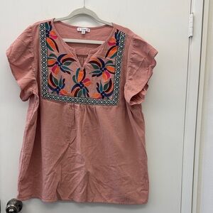 I Love Gorgeous Dusty Pink Embroidered Blouse